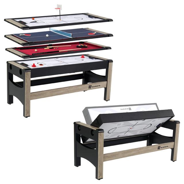 MD Sports Glendale Indoor 72" 4-in-1 Swivel Game Table, Quick and Easy Game Changes, Black/Beige