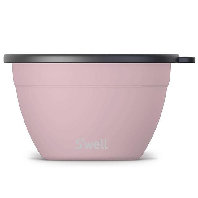 S'well Stainless Steel Salad Bowl Kit, 64 ounces, Pink Topaz, Comes with 2 ounces Condiment Container and Removable Tray for Organization, Leak-Proof, Easy to Clean, Dishwasher Safe