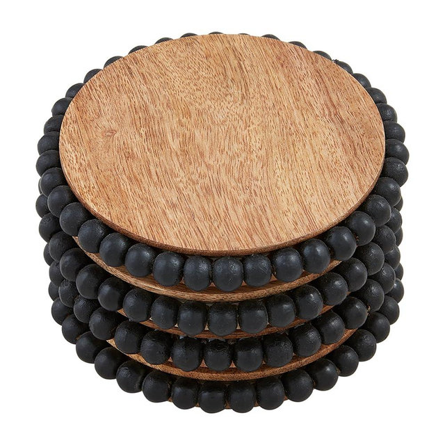 Mud Pie Black Beaded Coasters, 4 3/4" dia