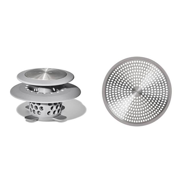 OXO Good Grips Stainless Steel Hair Catch Drain Protector & Good Grips Shower Stall Drain Protector, Stainless