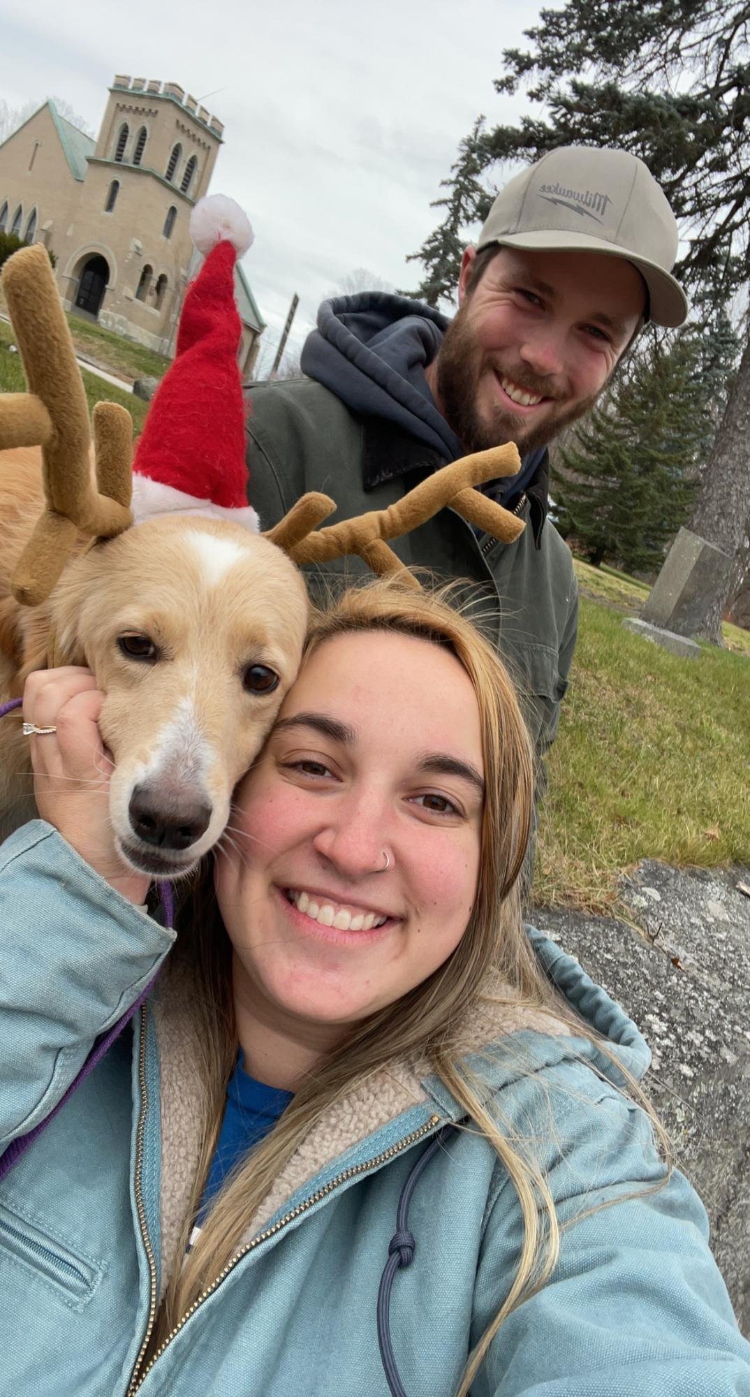 Waiting for the Dover Christmas Parade with our little reindeer