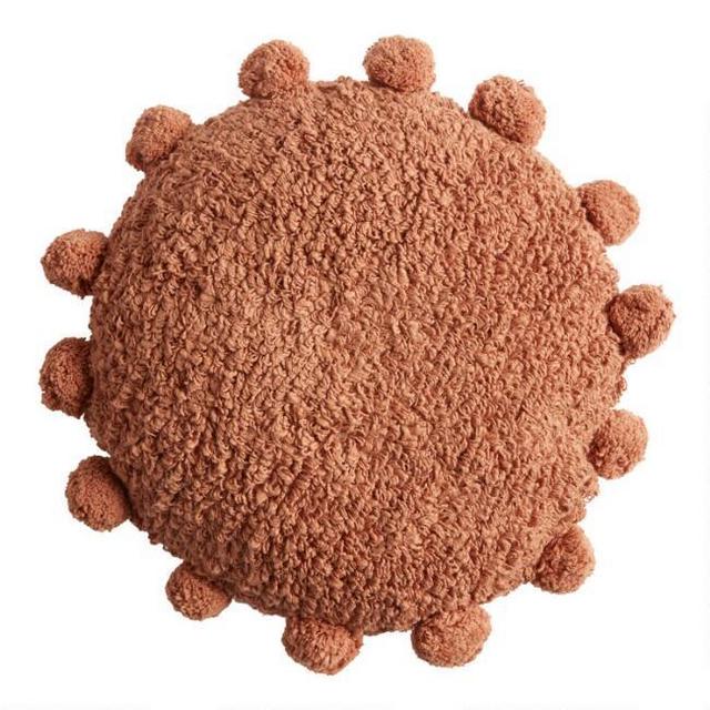 Round Rust Pom Pom Throw Pillow