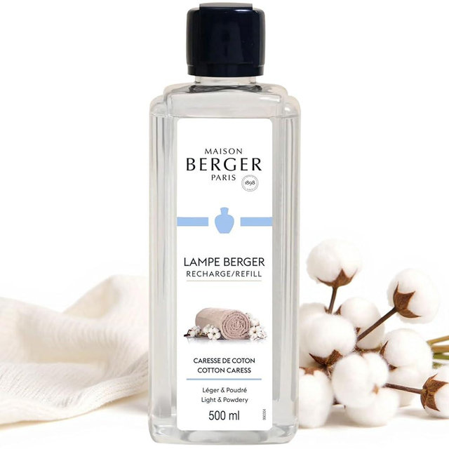 MAISON BERGER Cotton Caress Lampe Berger Refill, 500 ml (16.9 fl oz), Odor-Neutralizing Home Fragrance Oil Lamps, Rose, Fresh Notes, Aldehydes, Orange Blossom, Made in France