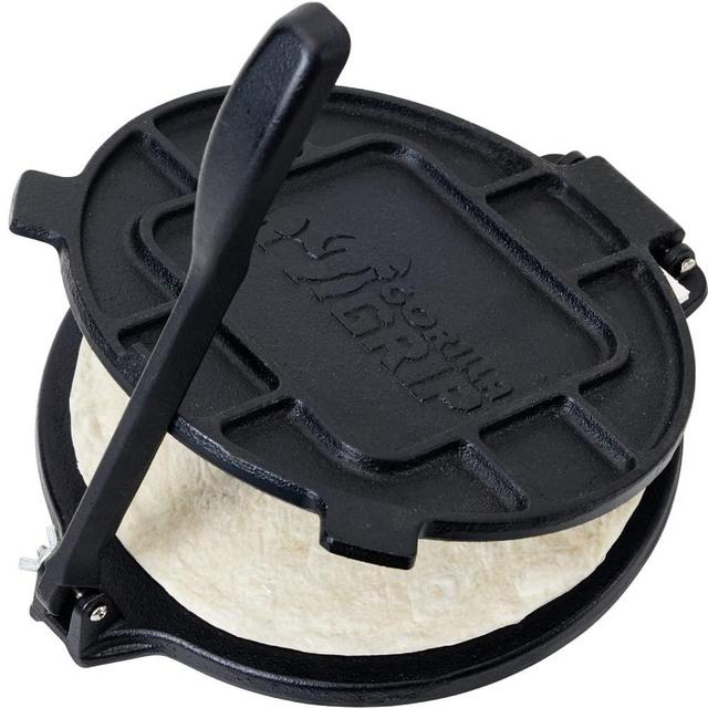 Gorilla Grip Heavy Duty Cast Iron Tortilla Press, Preseasoned Tortilladora, Reinforced Design for Even Pressing, Homemade Flour and Corn Tortillas, Quesadillas, Roti, Professional Dough Press, 8 Inch