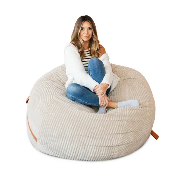 Big Joe Fuf Large Foam Filled Bean Bag Chair with Removable Cover, Vanilla Latte, Corded Plush