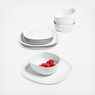 The Cellar - Whiteware Soft Square 12-Piece Dinnerware Set, Service for 4