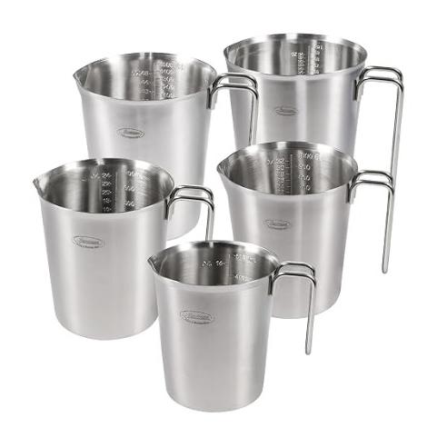 Newness 5 Pack Stainless Steel Measuring Cups Set (3 Marking Including Cup/ML/Oz Scale)(2, 3, 4, 6 & 8 Cup) Metal Measuring Cup with Handle For Prepping, Baking and Cooking, Dishwasher, Microwave Safe