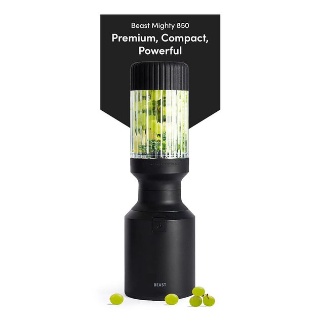 Beast Mighty 850 | Premium Compact Personal Blender | Smoothies, Shakes, Dressings, Sauces, Desserts, Dips | Blends Ice and Frozen Fruit | Includes Extra Lids and Straws | 850W (Carbon Black)