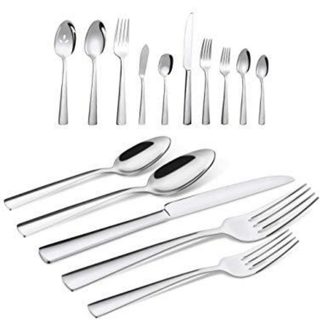 Brightown 65-Piece Silverware Flatware Cutlery Set in Ergonomic Design Size and Weight, Durable Stainless Steel Tableware Service for 12, Dishwasher Safe