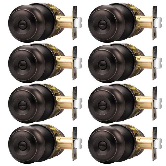 Probrico Oil Rubbed Brozne Door Knobs, Privacy Door Locks with Round Ball, Interior Door Knobs for Bedroom Bathroom, 8 Pack