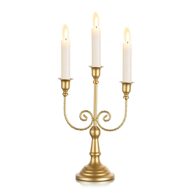 Sziqiqi Gold Taper Candle Holder for Centerpiece - 3-Candle Candlesticks Holder for Wedding Table Centerpieces Metal Candle Stick Holders Fireplace Mantle Decor