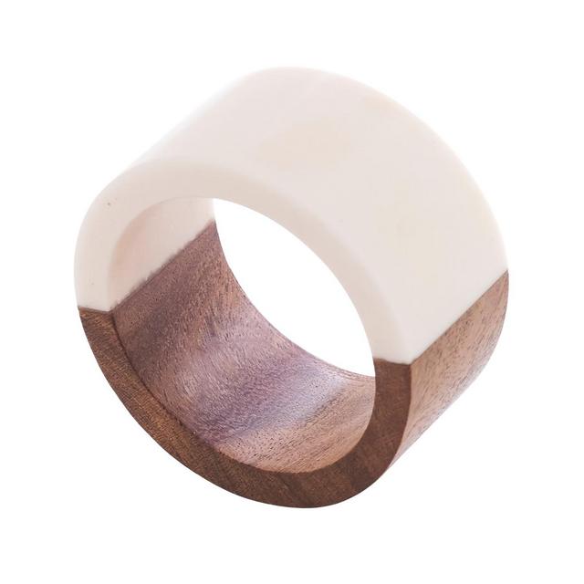 Saro Lifestyle Wood + Resin Napkin Rings, White (Set of 4)