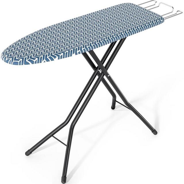 KINGBOARD Compact Ironing Board with Iron Rest, Foldable Ironing Board with Height Adjustable, Heavy Duty Iron Table Stand with Extra Thick Cover & Metal Legs, 43x13 Blue