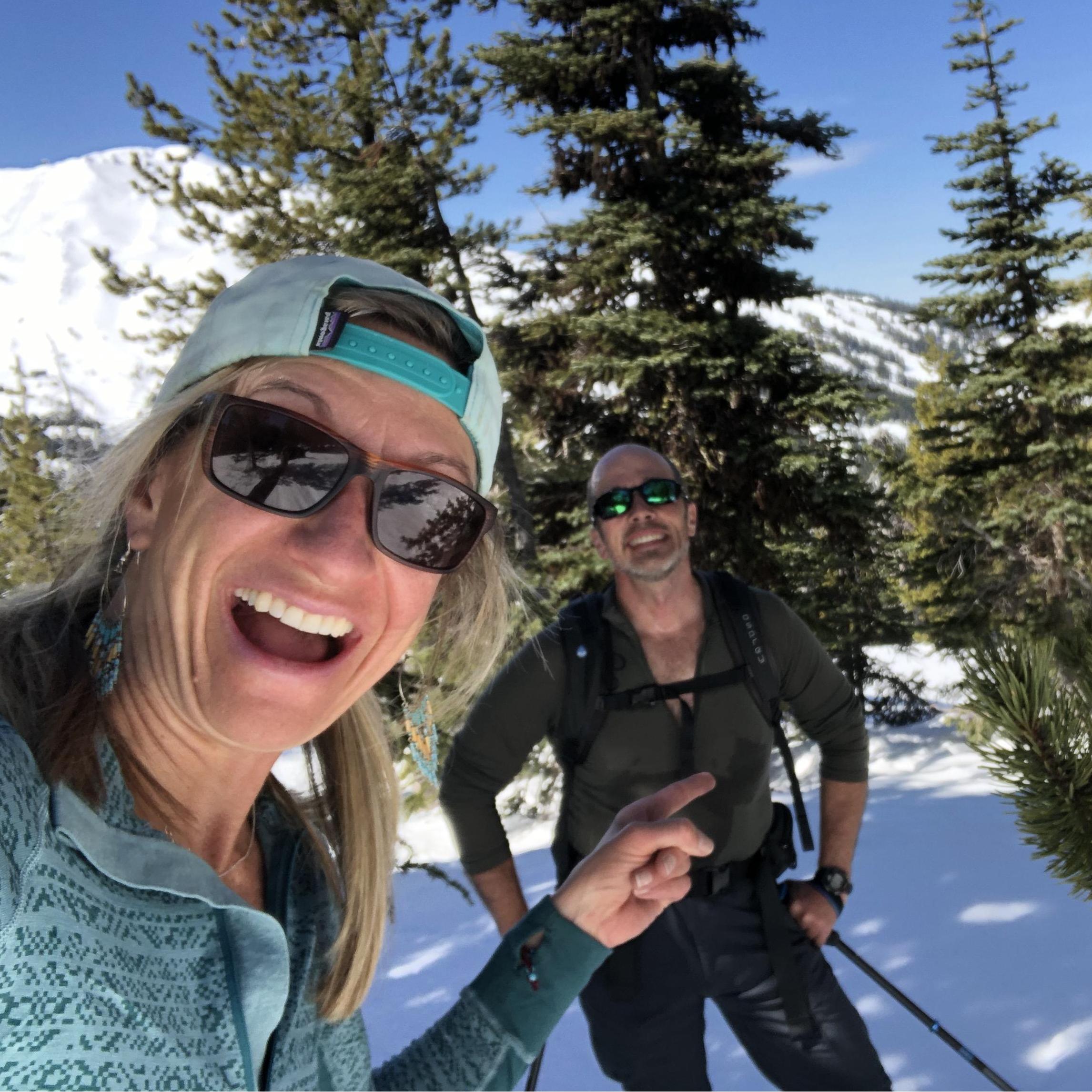 Hiking Tumalo mountain for a Spring Ski - Shelly is so impressed with Joe's sexy chest!