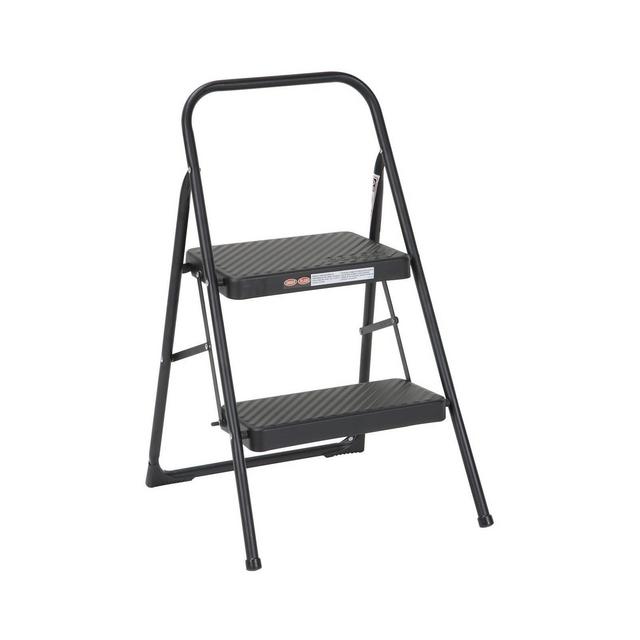 COSCO 2-Step Household Folding Steel Step Stool, All Black, 7ft 11in Reach Height