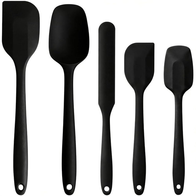 Kodreat 5 Pieces Silicone Spatula Set BPA Free Non Stick Rubber Spatula Heat Resistant Set Ideal for Baking Cooking Mixing Dishwasher Safe Kitchen Tools Black