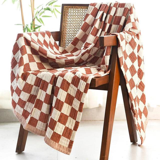 Folkulture Throw Blanket for Couch 50x60, 100% Cotton Couch Blanket and Throws for Chair, Soft Throw Blanket or Bed Throws for Sofa, Lightweight Throws (Rust Checks)