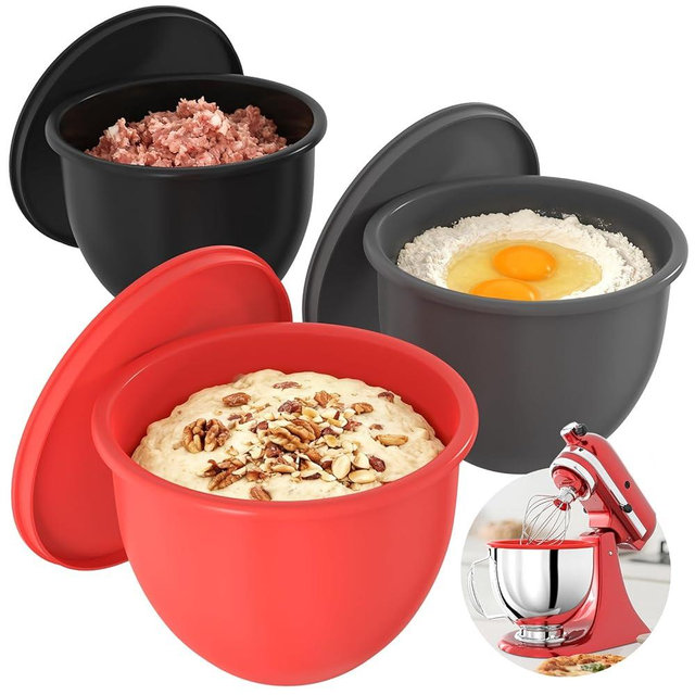 5QT Silicone Liners Compatible with KitchenAid 5QT Stand Mixers Liner Replacement for Kitchen Aid Mixer Attachments & Accessories, 3-Pack Liners with 3 Lids