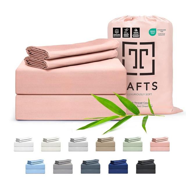 Tafts Queen Sheets Set, Pure 100% Viscose derived from Bamboo Bed Sheets Set, Luxuriously Soft, Silky, Cooling Sheets, Double Stitched, Lifetime Quality Promise (Pale Blush)