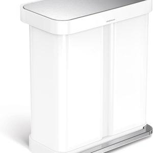 simplehuman 58L Liner Rim Rectangular Recycler, 24L+ 34L, White