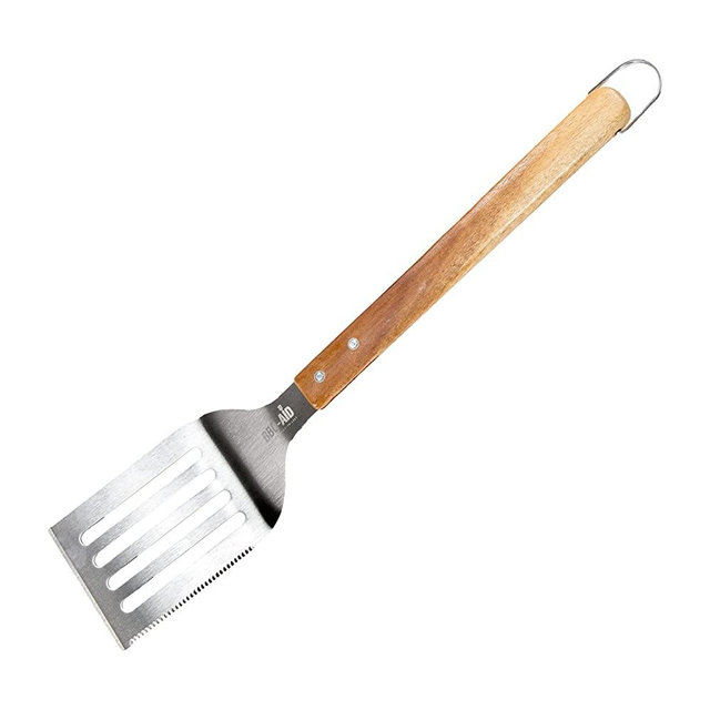 BBQ-AID Pro BBQ Metal Spatula - 18" Barbecue Spatula Stainless Steel with Serrated Knife Edge -Solid & Sturdy Turner Spatula- Acacia Wood Handle- Heavy Duty Built to Last Kitchen Spatula