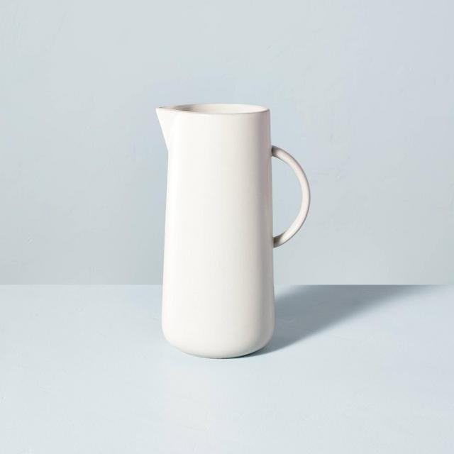 68oz Tall Modern Rim Stoneware Pitcher Matte Sour Cream - Hearth & Hand™ with Magnolia