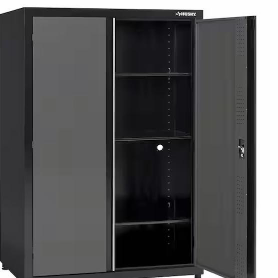Husky Regular Duty 46 in. W x 72 in. H x 24 in. D 4-Shelf 22-Gauge Steel Freestanding Garage Storage Cabinet in Black and Gray KF3F462472-H9