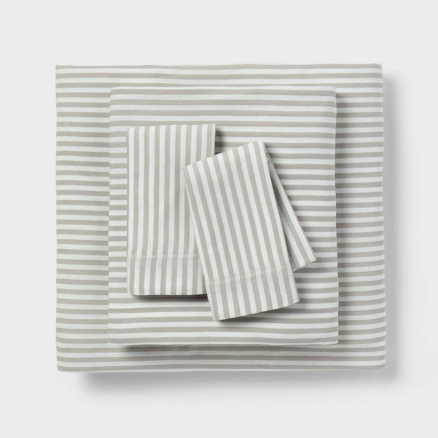 King Jersey Sheet Set Gray Striped - Room Essentials™