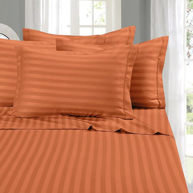 Elegant Comfort Softest and Coziest 4-Piece Sheet Set - 1500 Premium Hotel Quality Microfiber - Deep Pocket, Wrinkle Resistant 4-Piece Damask Stripe Bed Sheet Set, Twin XL, Coral