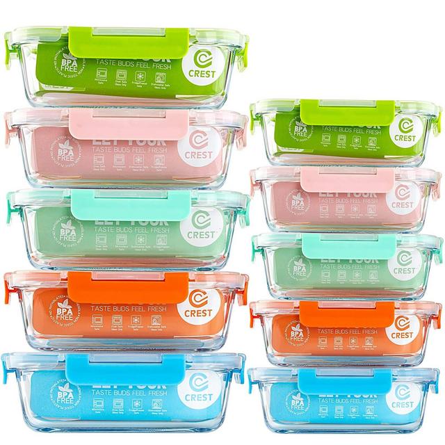 10-Pack Glass Food Storage Containers (A Set of Five Colors)