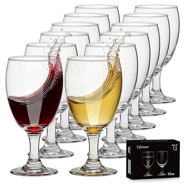 Ufrount 15 oz Wine Glasses,12 Pack Clear Water Goblets for Parties,Short Stemmed Drinking Glasses for Party, Wedding, Home Bar
