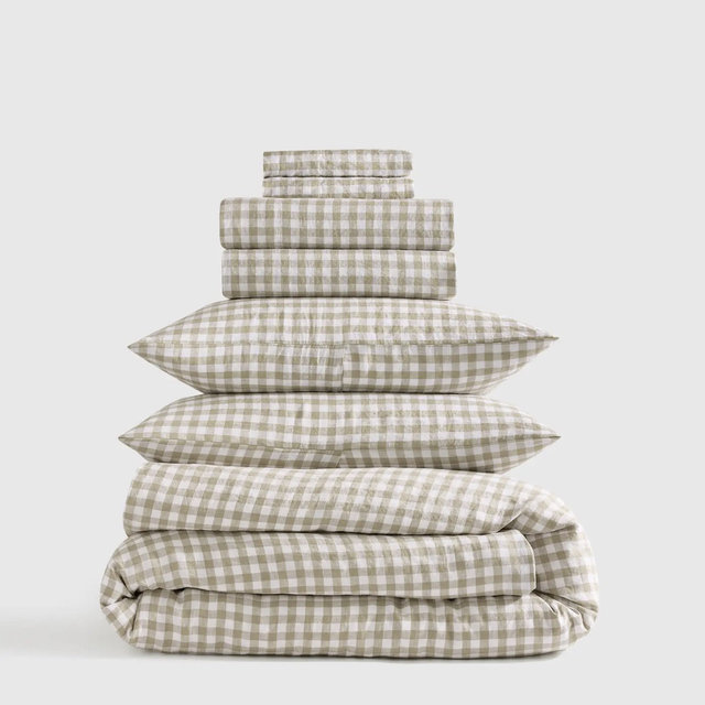 European Linen Deluxe Bedding Bundle - Willowleaf Gingham, King