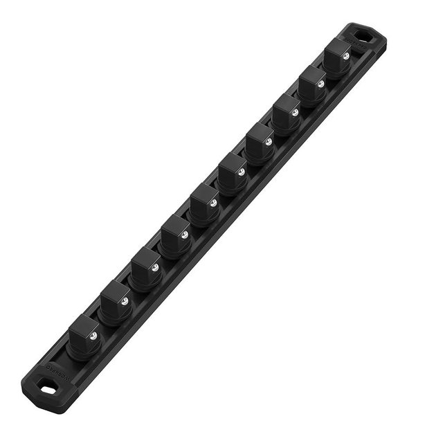 WORKPRO Magnetic Socket Organizer, 1/2-Inch Drive Aluminum Alloy Socket Rail, Heavy Duty Socket Holder, Socket Rack Kit 1/2-Inch x 10 Clips Black(Socket not Included)