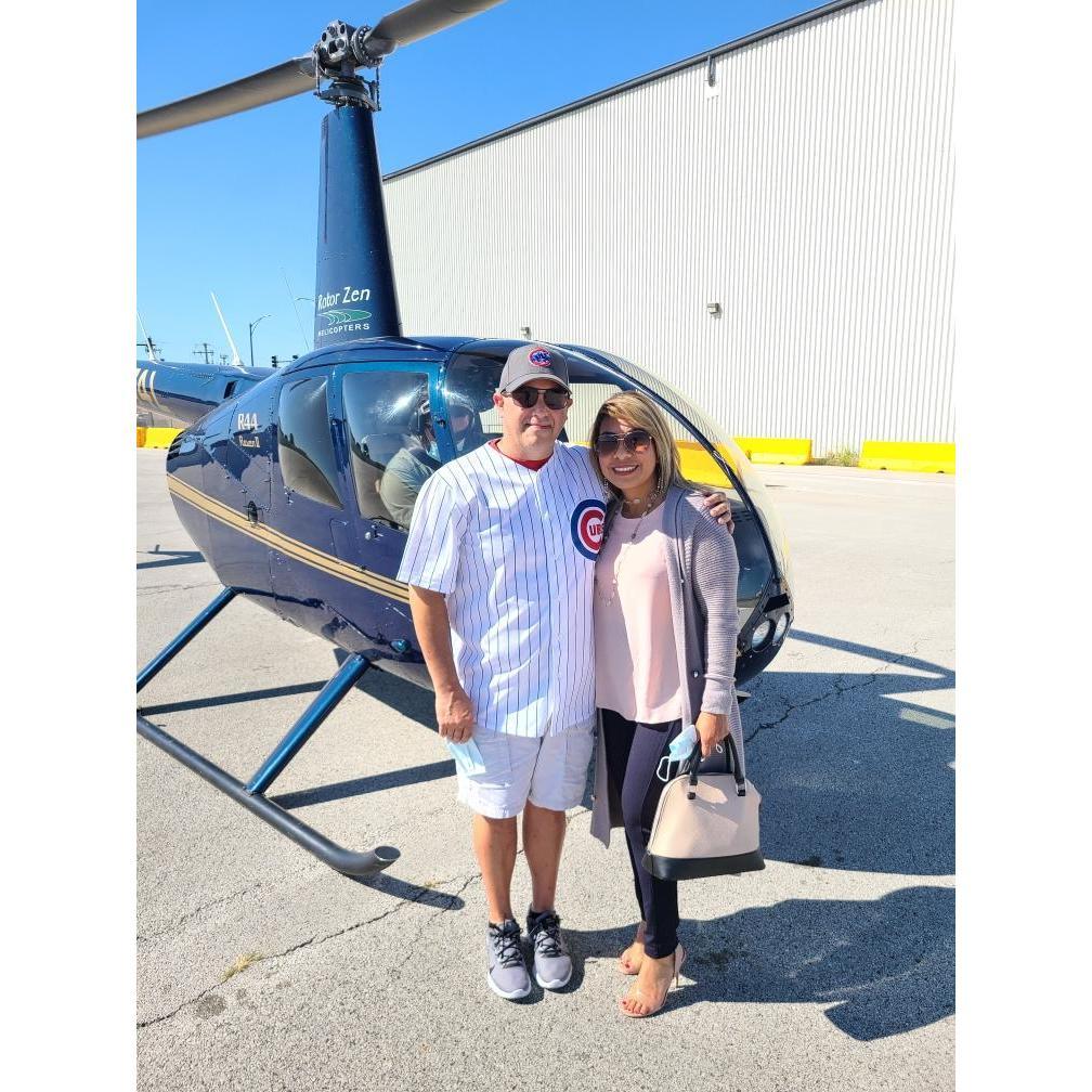 Taking a helicopter flight around Chicago.