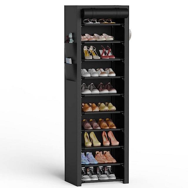 VTRIN Vertical Narrow Shoe Rack Organizer Tall Shoe Rack for Closet Entryway 10 Tier Non-woven Cover Shoe Shelf Holds 20-22 Pairs Free Standing Shoe Storage Cabinet with Dustproof Cover