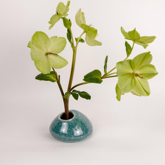Handcrafted Ceramic Ikebana Vase, Japanese Inspired Flower Vase, Mottled Blue Glaze
