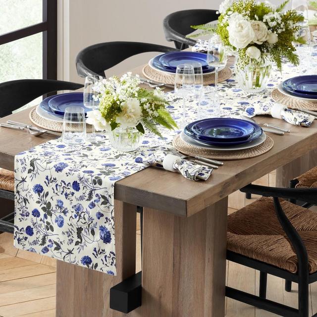 White Floral Table Runner, 16" X 108"