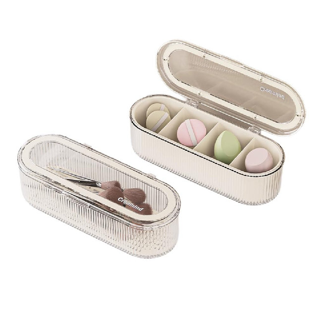 Siehpa3 Makeup Brush Holder Organizer, Clear Acrylic Makeup Sponges Organizer, Cosmetic Storage Case with Lid, Display Case for Vanity