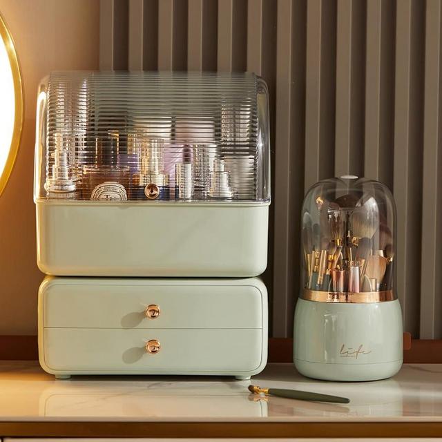 LtyTz Large Makeup Organizer with Brush Holder, Makeup and Skincare Organizer for Vanity, Cosmetics Skincare Organizers with Lid and Drawers for Countertop, Bathroom, Dresser, Ideal Gifts for Women