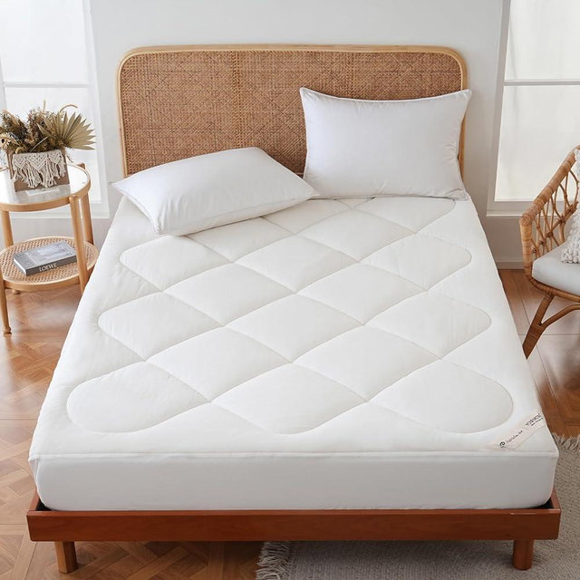 YOUR MOON Natural Wool Mattress Pad Queen – 450GSM Organic Australian Wool Mattress Topper, Quilted Fitted Mattress Bed Cover with 16" Deep Pocket, Hypoallergenic Cotton Cover (White)