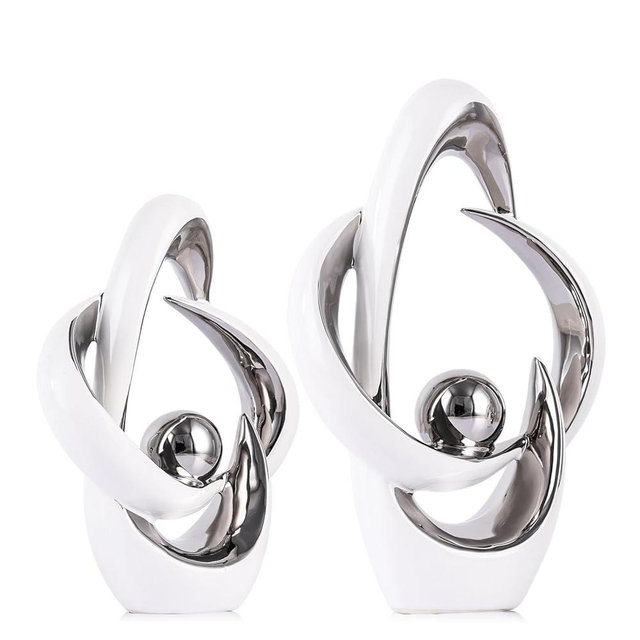 2PCS Home Decor Accent Ceramic Statue Abstract Sculptures Centerpieces Mid Century Modern Decor for Tables Coffee Table top Decorations for Living Room Desktop Shelf Dining Room Kitchen (White Silver)