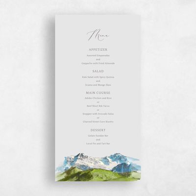 Light Gray, Grey Wedding Menu - Mirador