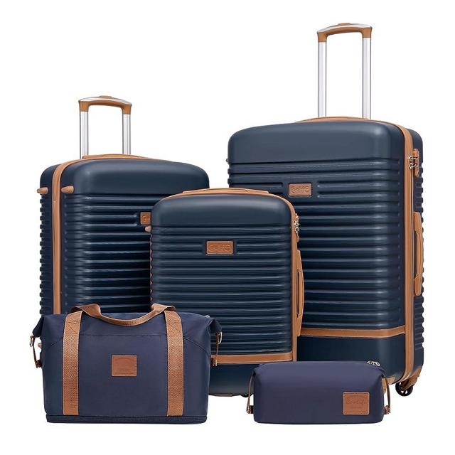 Coolife Suitcase Set 3 Piece Luggage Set Carry On Travel Luggage TSA Lock Spinner Wheels Hardshell Lightweight Luggage Set(Navy, 5 piece set)