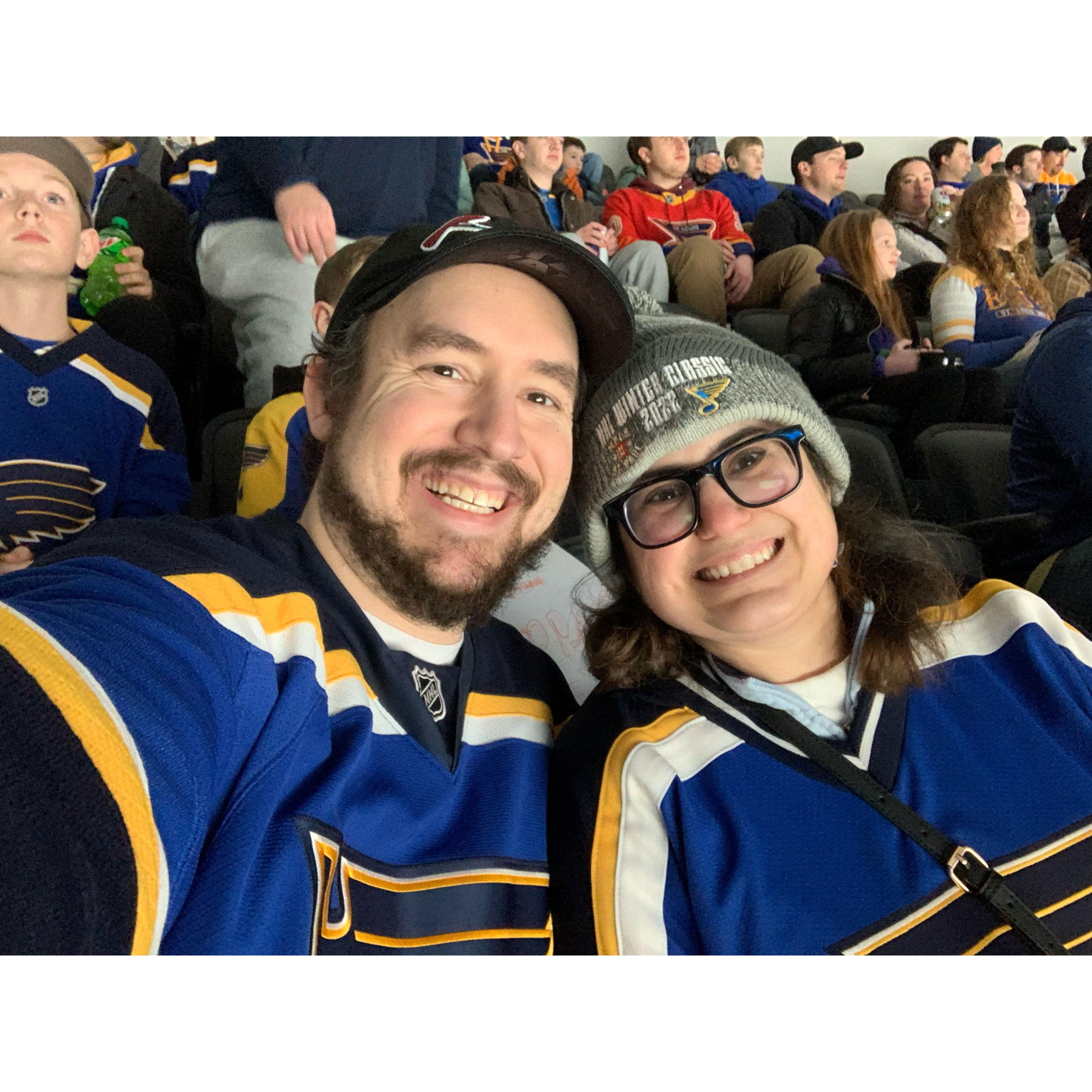 We went to a Blues game for our first date so we like to continue the tradition