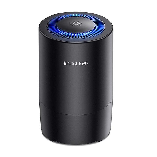 RIGOGLIOSO Air Purifier for Home Bedroom, Capture 99.97% Airborne Particles as Small as 0.3 Microns, Compact HEPA Air Purifiers with Gentle Night Light（Light Can Be Turned Off ） Black