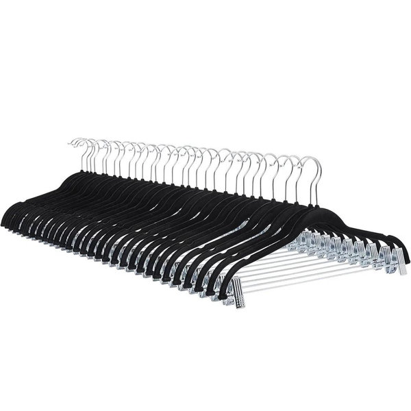 Amazon Basics Velvet, Non-Slip Closet Skirt Clothes Hangers with Clips, Pack of 24, Black/Silver