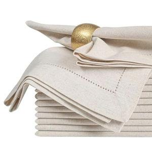 Bedding Craft Linen Flax Cotton Cloth Dinner Napkins Set of 12 – 20x20 Natural Hemstitched Fabric – Machine Washable Elegant Reusable Table Napkins for Weddings, Parties & Dining Décor