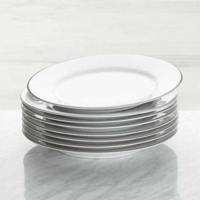 Aspen Grey Band Dinner Plates, Set of 8