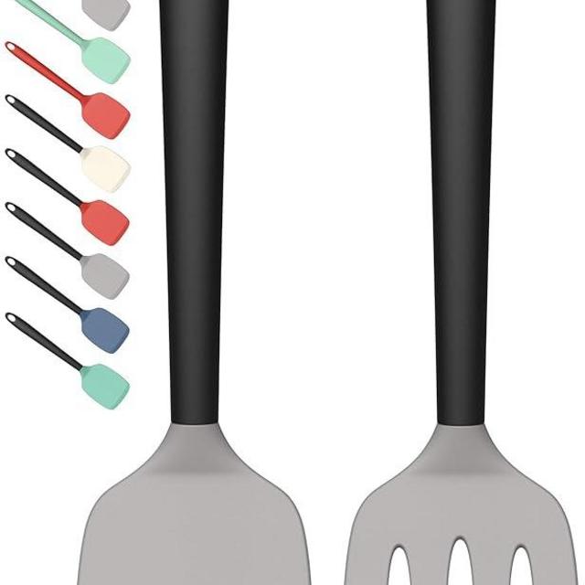 Coukre 2 Pack Silicone Spatula Set, High Heat Resistant, BPA Free Kitchen Spatula, Solid & Slotted Turner for Non-Stick Pans, Sautéing, and Flipping (2, Gray)