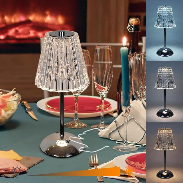 Amingulry Cordless Table Lamp, 4000mAh Rechargeable Battery Operated Lamp, 3 Color Modes & Stepless Dimmable LED Touch Lamp, Portable Crystal Metal Beside Lamps for Bedroom Restaurant(Silver Chrome)